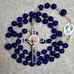 NEW 2025 BLUE AGATE gemstone rosary, natural, Catholic Rosary, Religious Gift, Holy Rosary, Immaculate Conception, St Benedict crucifix
