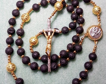 NEW Lava Stone Natural, Rosary, Rosary Beads, Catholic Rosary, Religious Gift, Holy Rosary, John Paul II crucifix