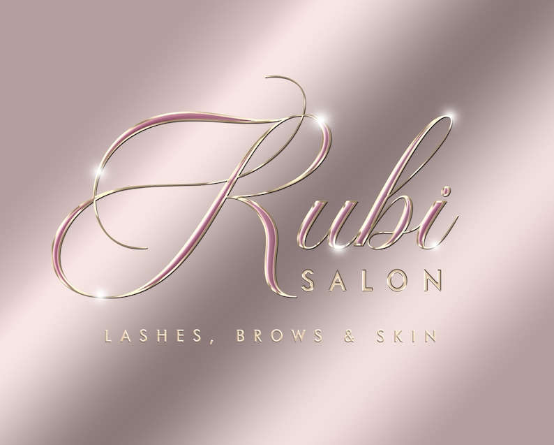 Rubi Cursive Gold Pink Logo Design, Salon Logo, Beauty Logo, Hairstylist Logo ...