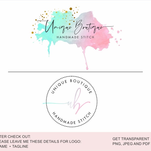 Watercolor Logo Design, Handdrawn Logo, Custom Logo Design, Rose gold Branding kit, Premade Branding Package, stamp,Photography Logo