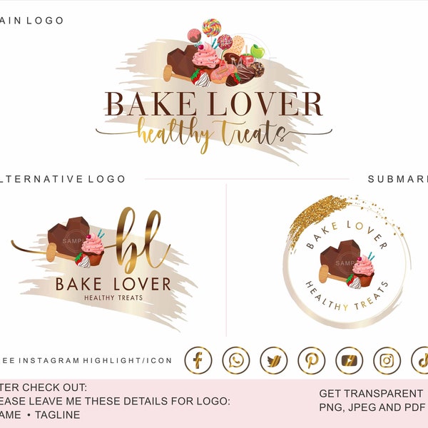 Bakery logo, Baking logo, Bakers logo, Pinata cake, premade, watercolor logo, home baking logo, Sweet shop, logo design, Bakery shop logo