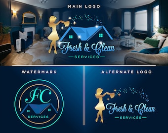Cleaning logo, House cleaning logo, Mop Logo, Cleaning Service Logo, Cleaning business logo, Housemaid, Maid Logo