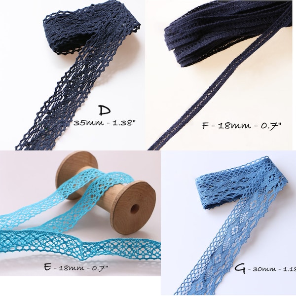 Lace Cotton Trim Blue Crochet by the yard, Junk Journal, Scrapbooking, by the yard