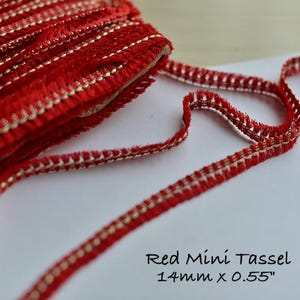 Cotton Lace Fringe Trim: Mini Tassel Gold Accent - By The Yard Red Mini Tassel