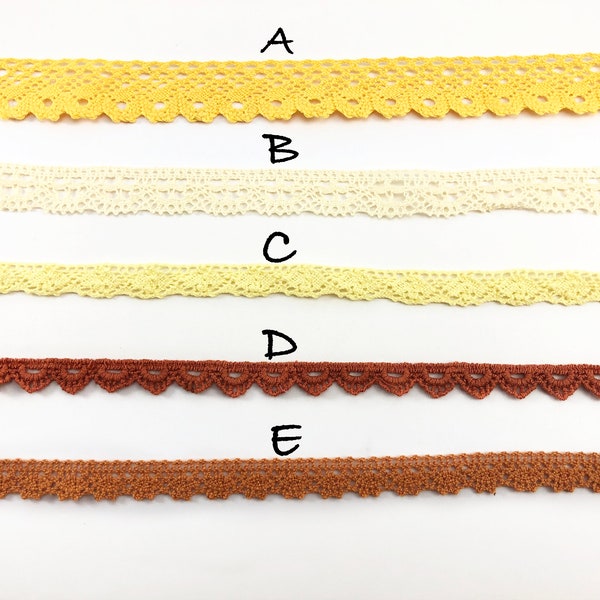 Yellow Orange Tones Cotton Lace Ribbon Trim by the yard, Crocheted Trim, Sewing,  Junk Journal, Scrapbooking, Mixed Media,