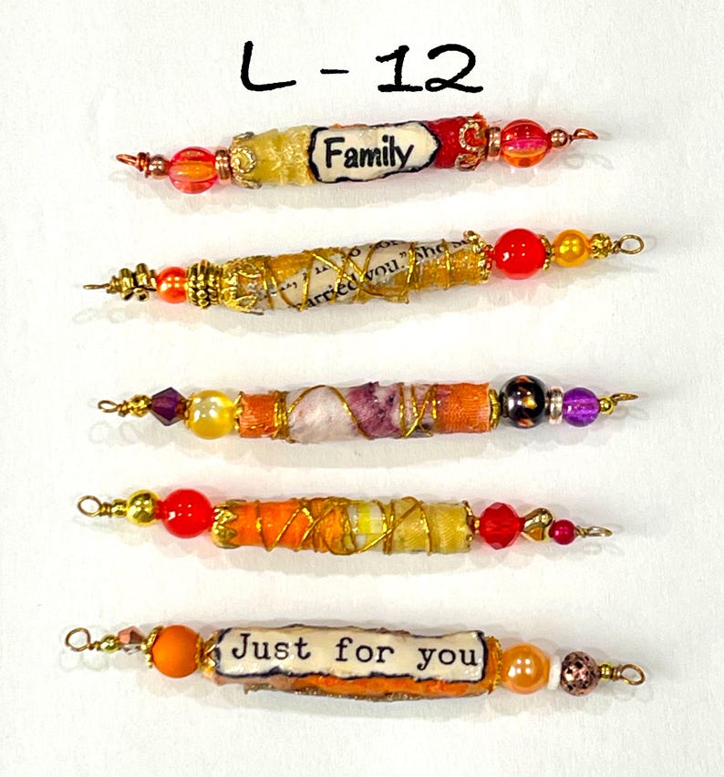Boho Fabric Bead Set: Mixed Fibers, Glass & Wood - Journal Charm L