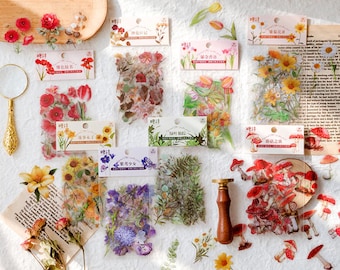 40 Pcs Botanical Stickers: Transparent PET Floral Decals