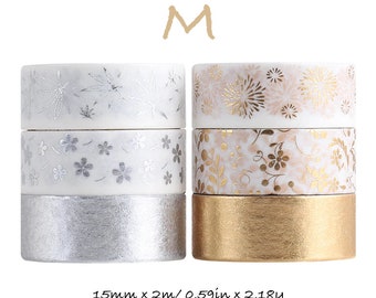 Gold Foil Washi Tape Set: Floral, Butterfly, Scrapbook, Planner