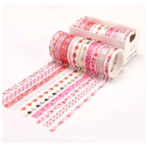 Set of 10 Washi Tape, Silver Foiled Set, Silver Accent Stars, Hearts, 8mm x2m each roll, Thin Washi Tape Set, Junk Journal, Scrapbooking,