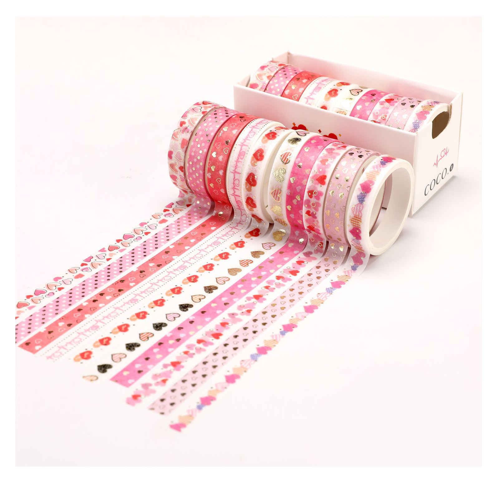 WASHI TAPE 15/15mm set of 2 - HEART & BOW PINK/WHITE set + silver/rose –  simply gilded