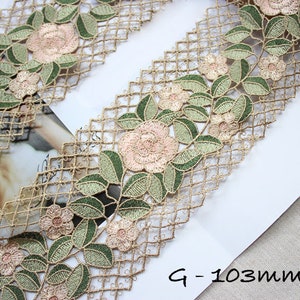 Embroidery Wide Lace Ribbon Trim, Shabby Chic Floral Embroidery Lace, Trim Ribbon, Vintage Style by the yard, Junk Journal, Scrapbooking