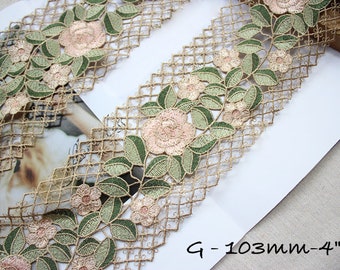 Embroidery Wide Lace Ribbon Trim, Shabby Chic Floral Embroidery Lace, Trim Ribbon, Vintage Style by the yard, Junk Journal, Scrapbooking