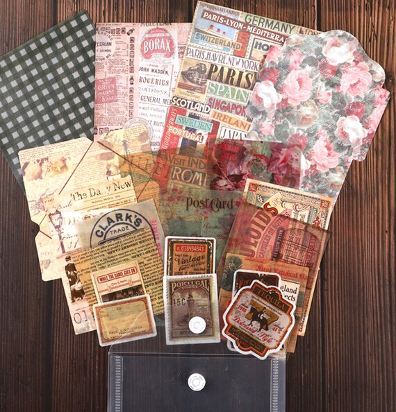 Planner Junk Journal Ephemera Tags Doily and Vellum Stickers Set in a