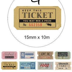 Washi Tape, Movie Ticket Washi Tape, Admit One Washi, Deco Washi Tape, Scrapbook Tape, Ticket Washi Tape, Retro Washi Tape, Masking Tape