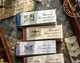 50 Pcs Vellum Stripe Stickers: Butterfly Botanical Maps Notes Journal Scrapbook