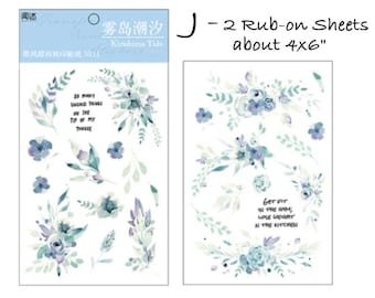 Botanical Rub-On Transfers: Flowers, Birds, Foliage Junk Journal (Set of 2)