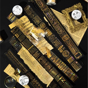 Gold Print PET Tape, Gold Accent Tape,Junk Journal , Scrapbook Tape, Retro Washi Tape, Planner