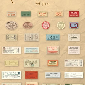 30 pcs Set Vellum Ticket Stickers Postale Letters Postcards Stamps Vintage Papers Labels Ads, Junk Journal, Scrapbooking, Mixed Media