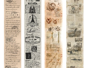 Vintage Drawings Washi Tape, Handwritten, Postcard,  Vintage Travel, Anatomical, Scrapbook Tape,Deco Washi Tape