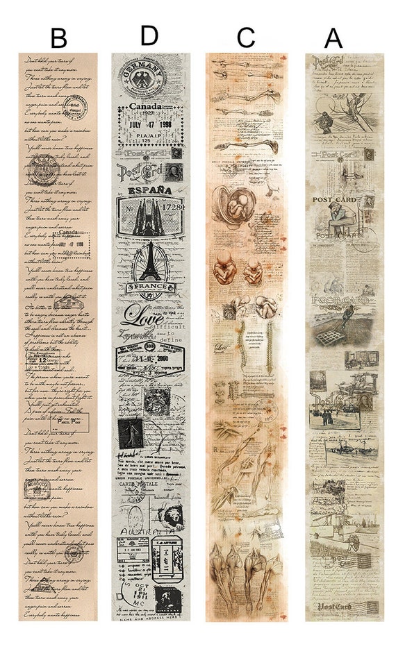 Vintage Drawings Washi Tape, Handwritten, Postcard, Vintage Travel,  Anatomical, Scrapbook Tape,deco Washi Tape 