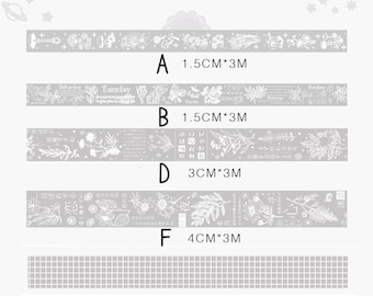 Botanical PET Tape: White Handwritten Flowers & Leaves - Scrapbooking