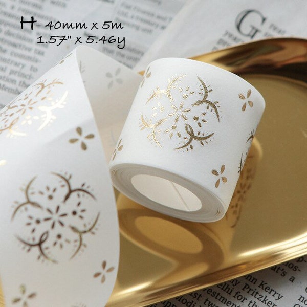 Gold Foil on White Washi Tape, Gold Accent Washi Tape, Deco Washi Tape, Scrapbook Tape, Retro Washi Tape, Masking Tape