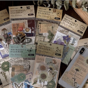15 pcs Set Mix of PET Stickers, Vellum Paper, and Vintage Images Ephemera, Junk Journal, Scrapbooking, Mixed Media