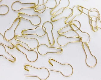 50 Gold Bulb Pins: Pear Shaped Safety Pins, Junk Journal Supply