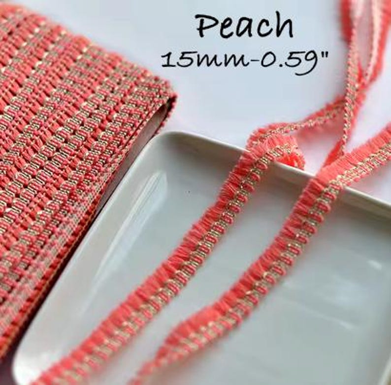 Cotton Lace Fringe Trim: Mini Tassel Gold Accent - By The Yard Peach Mini Tassel