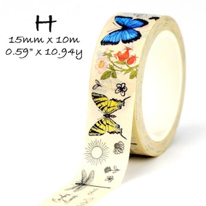 Flowers Washi Tape, Butterfly, Scrapbook Tape, shabby Chic Washi Tape, Botanical, Flora Washi Tape,Deco Washi Tape, Junk Journal