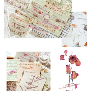 Puede incluir: Surtido de efem&eacute;rides de papel de estilo vintage con acentos florales y texto escrito a mano. Las efem&eacute;rides incluyen frases como "Love Today", "Sunshine", "Real And Gentle", "Forever", "Skills", "A Little Short", "Once Is Enough", "That's How The Light Gets In", "Love The Flowers" y "I Was Not Afraid Of Storms".
