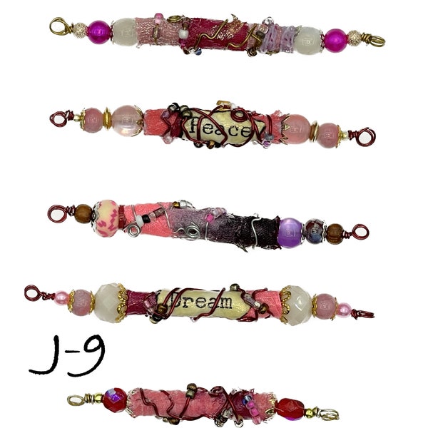 Boho Style Fabric Beads, Gipsy Beads, Mixed Fibers Beads, Vintage Style Beads, Junk Journal Beads, Dangling, Journal Charm, Purse Dangling