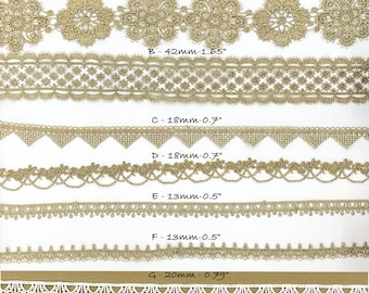 Antique Gold Lace, Flower Lace, Gold Braid Trim, Braided Trim, Scalloped , Embroidery Lace Trim, by the yard, Junk Journal, Scrapbooking