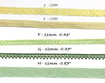 Lace Cotton Trim Yellow, Green Black Crochet by the yard, Junk Journal, Scrapbooking, by the yard