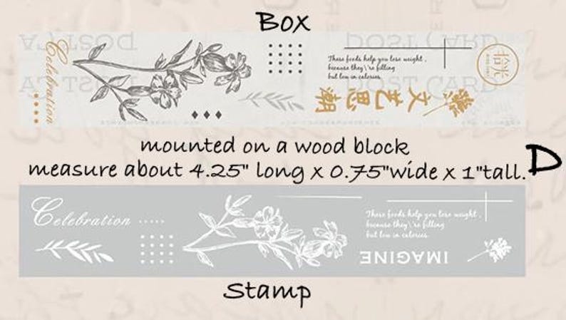 Wood Rubber Stamp Botanicals Vintage Design for Scrapbooking, Junk Journal, Planner, Bullet Journal D