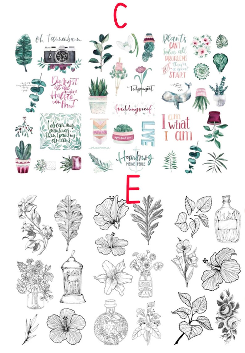 Vellum Sticker Botanical Sticker Garden Sticker Mini Plant Etsy