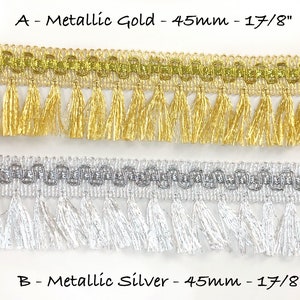 Gold and Silver Metallic Tassel Fringe Trim, by the yard, Junk Journal, Scrapbooking, Sewing projects