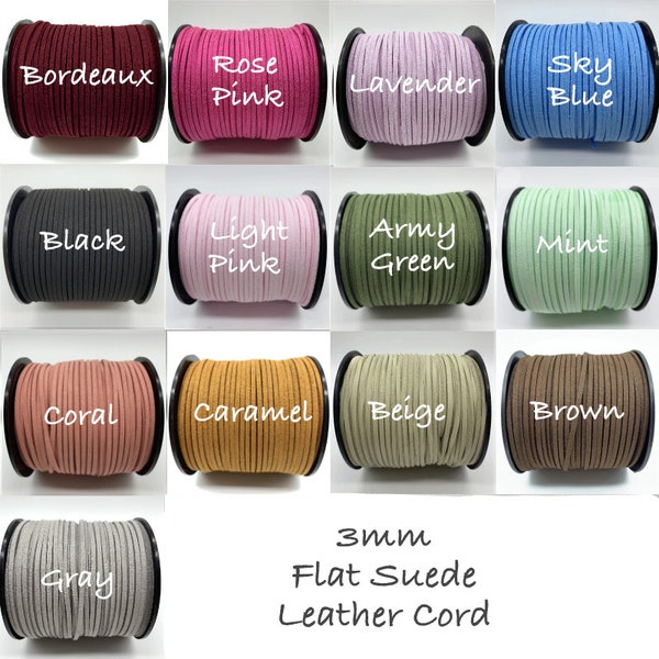 Luxury Flat Leather Suede Cord 3mm - 0.12" - 5yards/lot, Junk Journal, Scrapbooking, Necklace, Bracelet, Junk Journal, Tassel, Jewerly