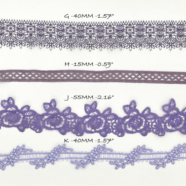 Burgandy Victorian Rose, Lavender,  Guipure Lace Trim Embroidery by the yard , Junk Journal, Scrapbooking