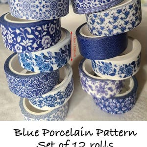 Blue Porcelain Washi Tape,Letter&Tag Washi, Deco Washi Tape, Scrapbook Tape, Ticket Washi Tape, Retro, Tags Tape, Butterfly Bird Washi Tape