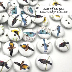 Fur Fabric Flat Metal Back Buttons: Clock, Flower, Bird, Boho, Wood Buttons, Embellishments Birds Round Button
