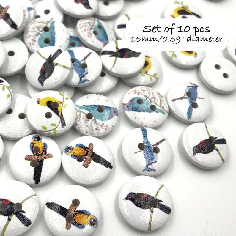Fur Fabric Flat Metal Back Buttons: Clock, Flower, Bird, Boho, Wood Buttons, Embellishments Birds Round Button