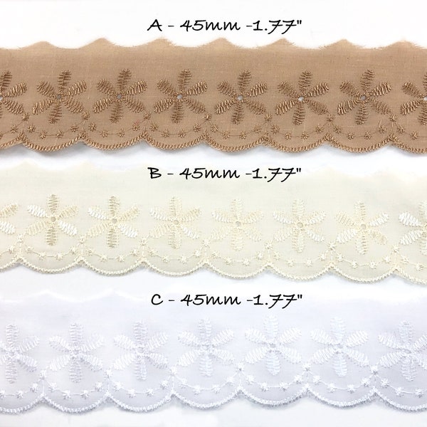 Embroidery Lace Ribbon Trim, Fabric trim, Scalloped Edge Trim, White Cream Beige, by the yard, Junk Journal, Sewing, Scrapbook
