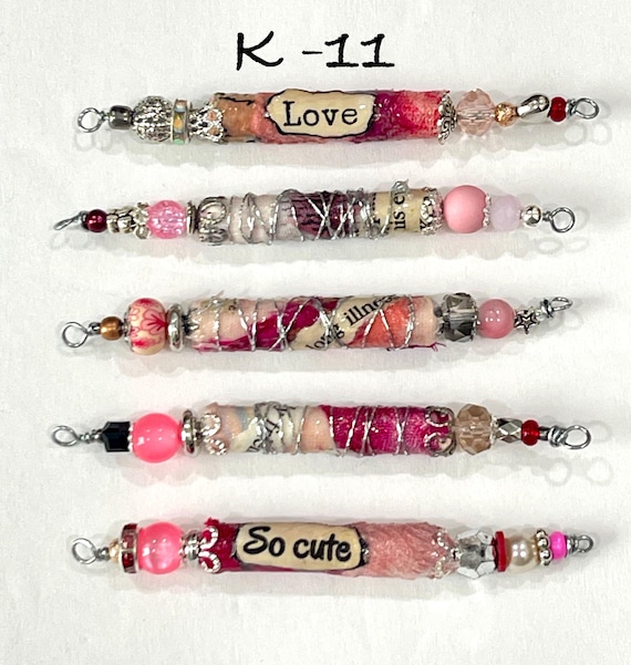 Boho Fabric Bead Set: Mixed Fibers, Glass & Wood - Journal Charm