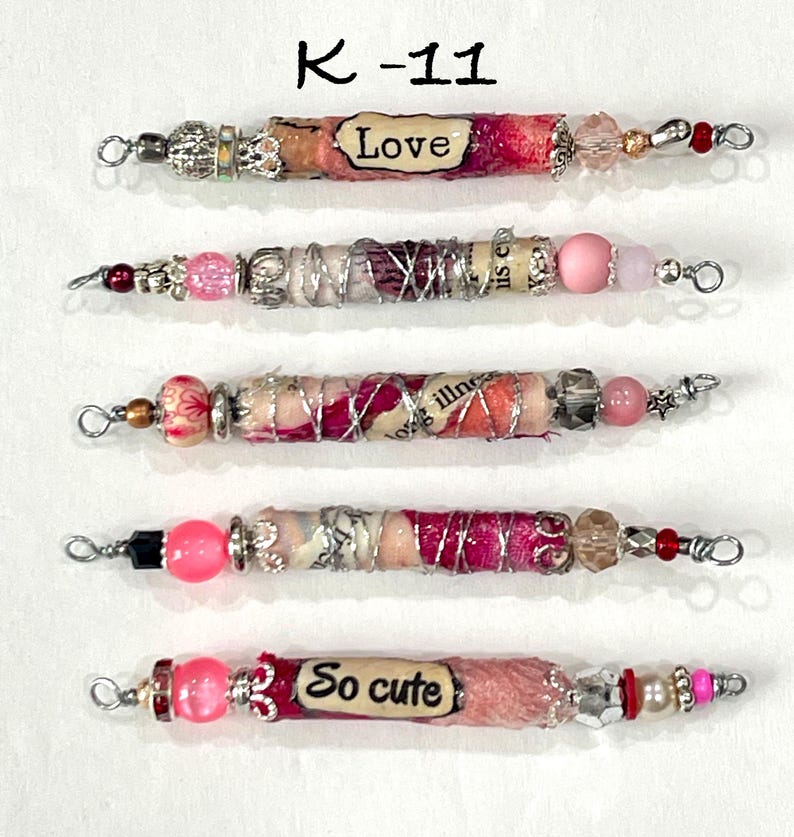 Boho Fabric Bead Set: Mixed Fibers, Glass & Wood - Journal Charm K