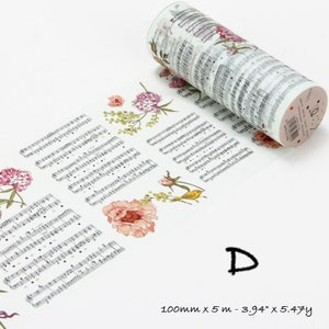 Wide Washi Tape, Blackboard Math, Floral Music, Collage Washi Tape, Country Handwritten Washi Tape, Scrapbook, Retro Tape, Junk Journal