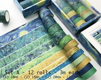 Set of 12 washi tape, Set of 8 washi tape, Travel themed, Van Gogh Washi tape, Junk Journal, Scrapbook, Planner, Mixed Media Projects