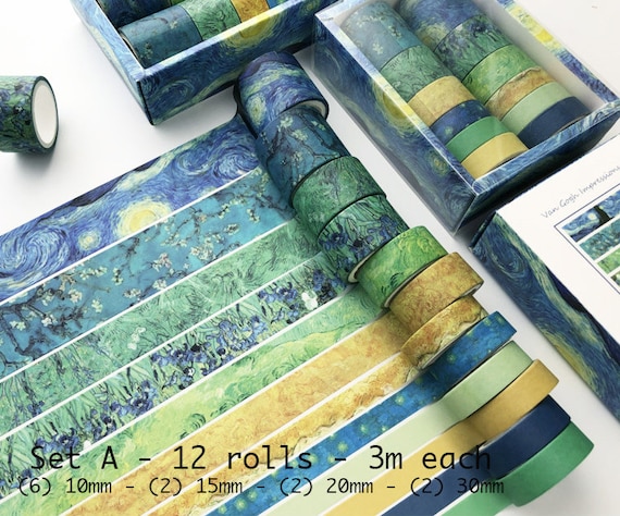 Set of 12 Washi Tape, Set of 8 Washi Tape, Travel Themed, Van Gogh