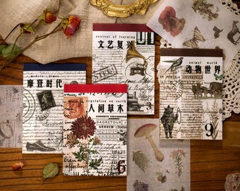 Vellum Sticker Vintage Botanical Floral Mushrooms Ladys Angels Objects Sticker Booklet , Junk Journal, Scrapbooking, Planner - 20 sheets