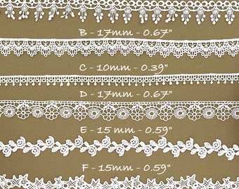 White Guipure Lace Embroidery Trim Ribbon: Sewing, Scrapbooking